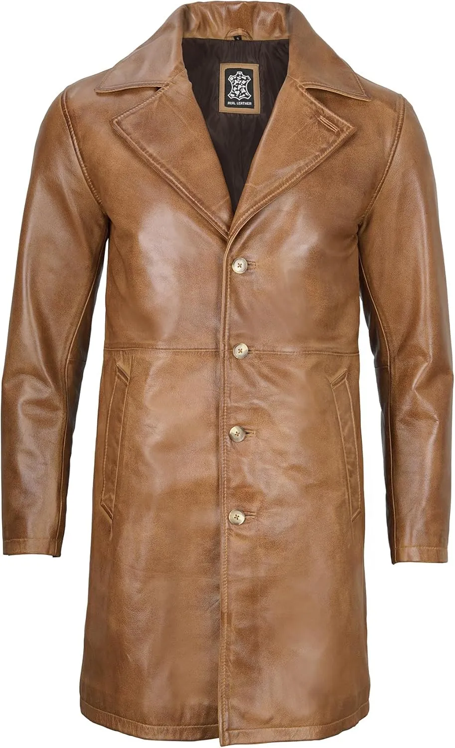 Decrum Leather Coat Men - Car Coat Style Fashion Long Leather Jacket Men