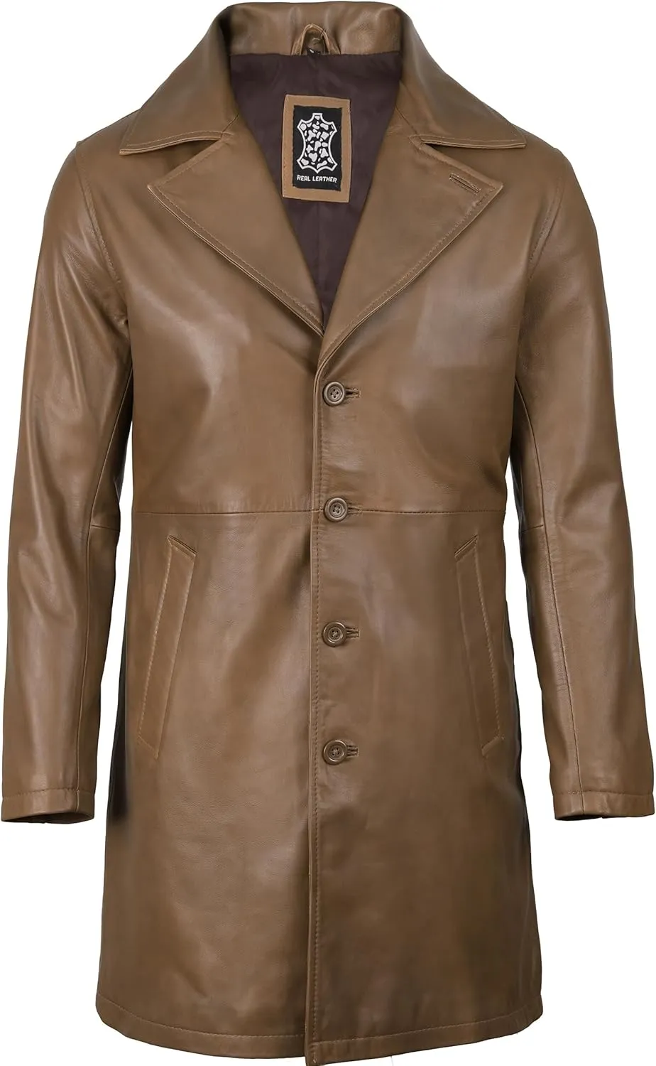 Decrum Leather Coat Men - Car Coat Style Fashion Long Leather Jacket Men