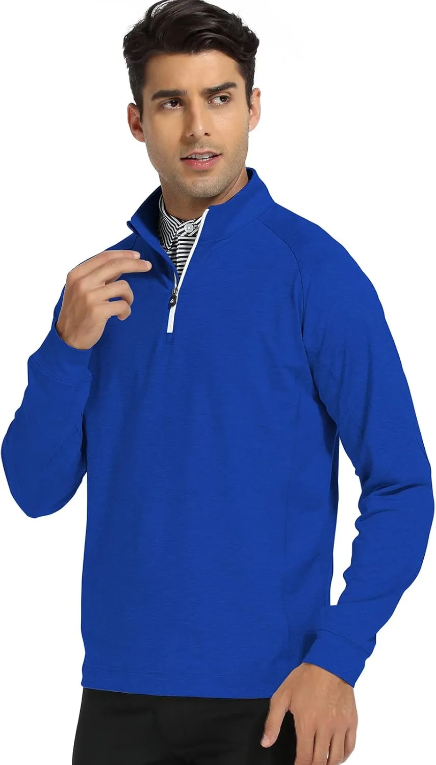 DEOLAX Mens Quarter Zip Pullover Solid 1/4 Zip Pullover Mens Athletic Long Sleeve Sweatshirt Mock Neck Golf Shirts for Men