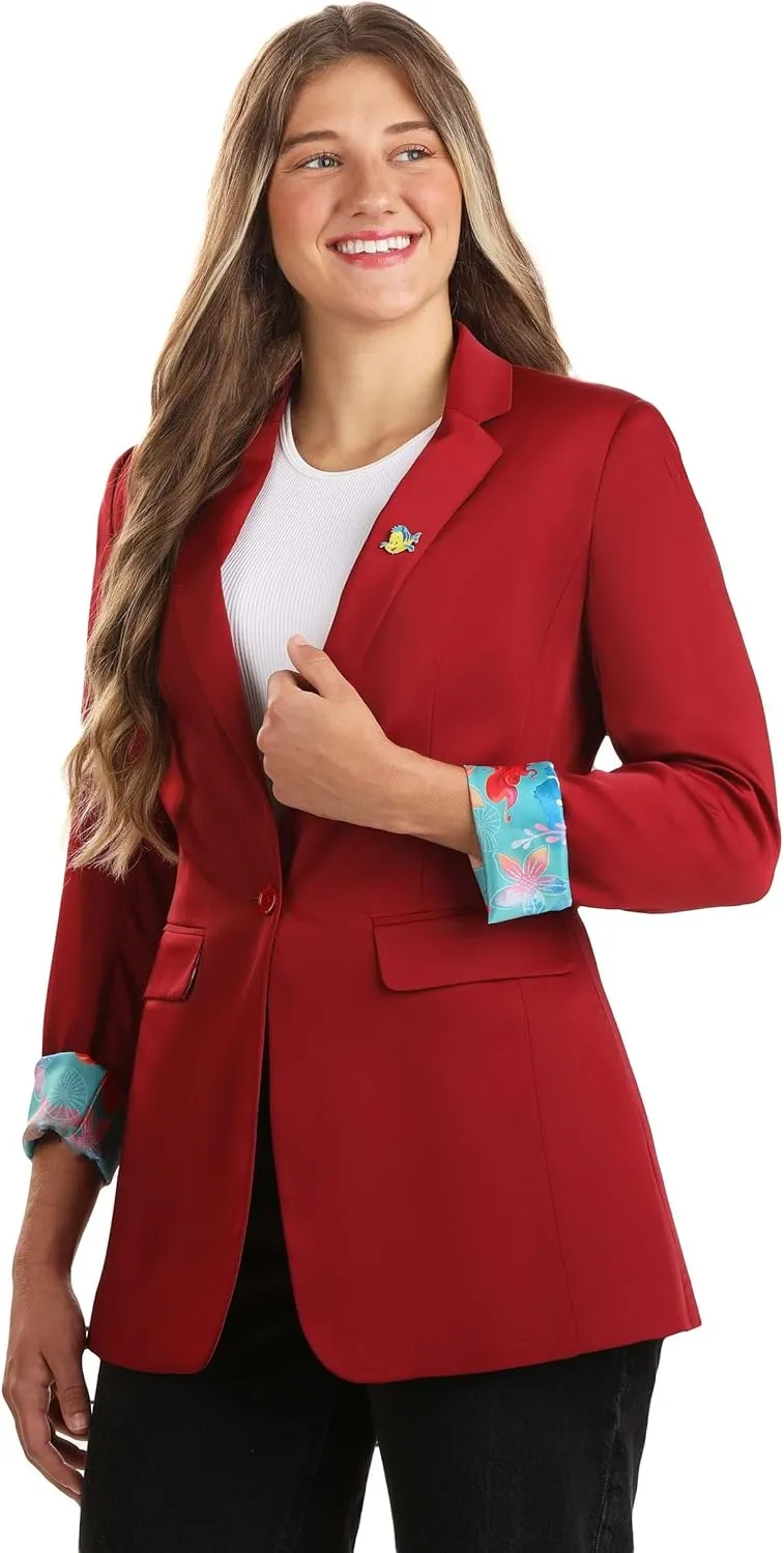 Disney The Little Mermaid Women's Blazer | Fully Lined Blazer with Satin Fabric & Flounder Enamel Pin