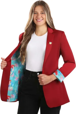 Disney The Little Mermaid Women's Blazer | Fully Lined Blazer with Satin Fabric & Flounder Enamel Pin