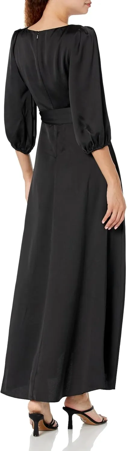 DKNY Women's Balloon Sleeve Satin Faux Wrap Maxi Dress
