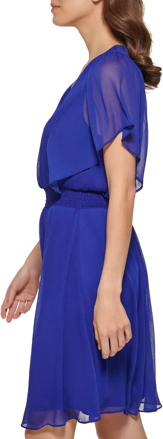 DKNY Women's Flutter Sleeve Smocked Waist Mini Dress
