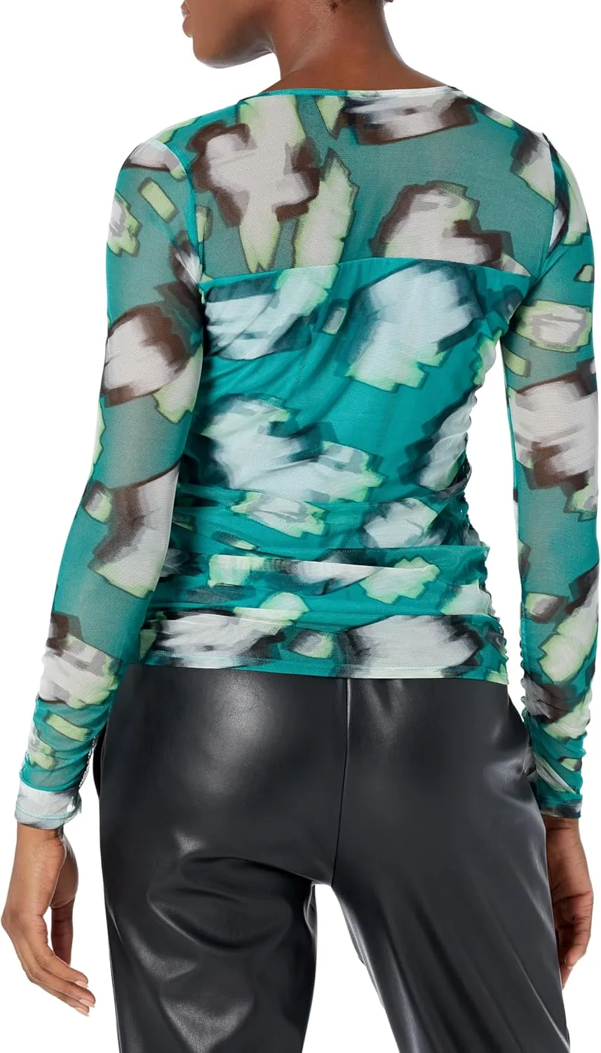 DKNY Women's Mesh Side Ruching Lightweight Sportswear Top
