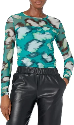 DKNY Women's Mesh Side Ruching Lightweight Sportswear Top