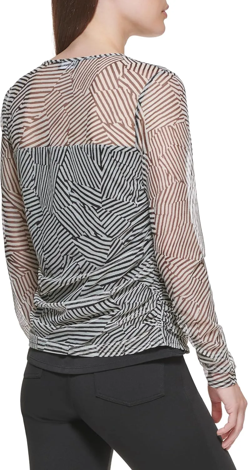 DKNY Women's Mesh Side Ruching Lightweight Sportswear Top