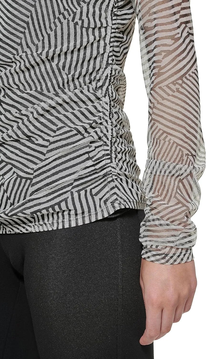 DKNY Women's Mesh Side Ruching Lightweight Sportswear Top
