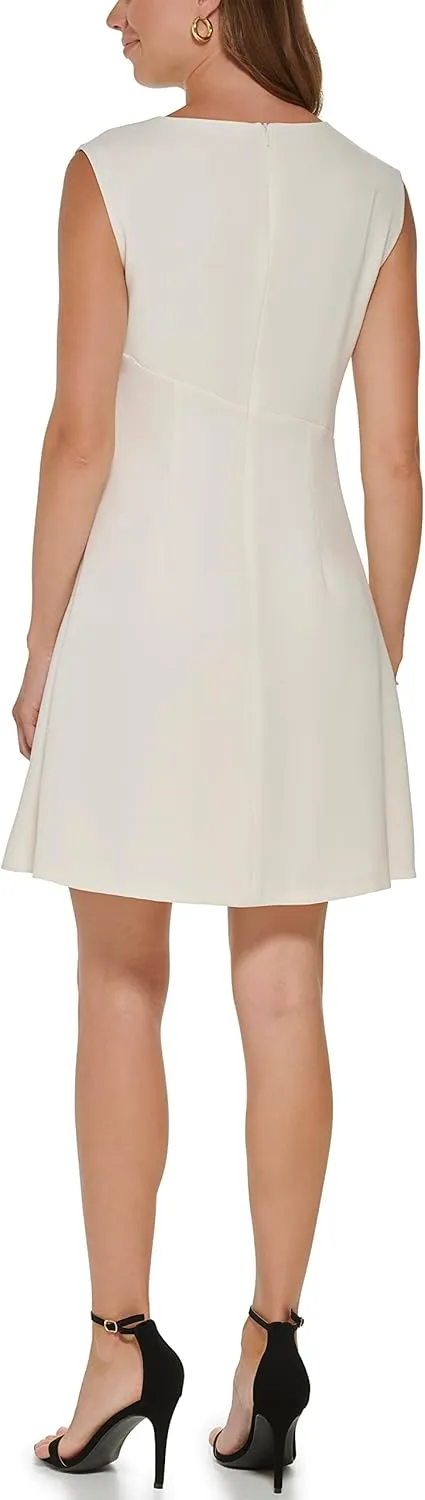 DKNY womens Midi V-neck Long Sleeve Dress With Flounce Detail