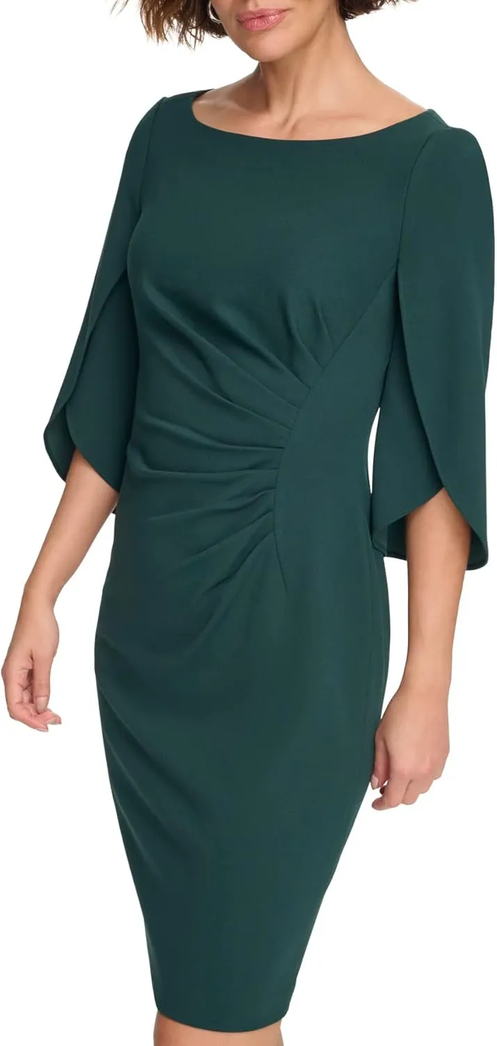 DKNY womens Open Sleeve Ruched Sheath Dress