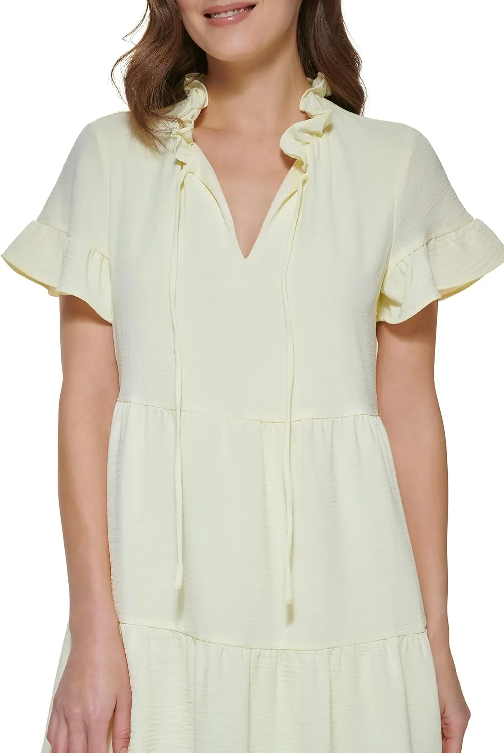 DKNY womens Short Sleeve Tie Neck Dress