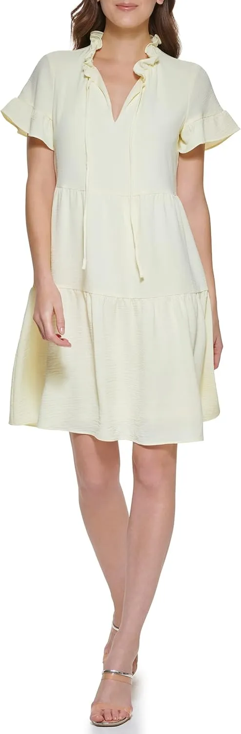DKNY womens Short Sleeve Tie Neck Dress