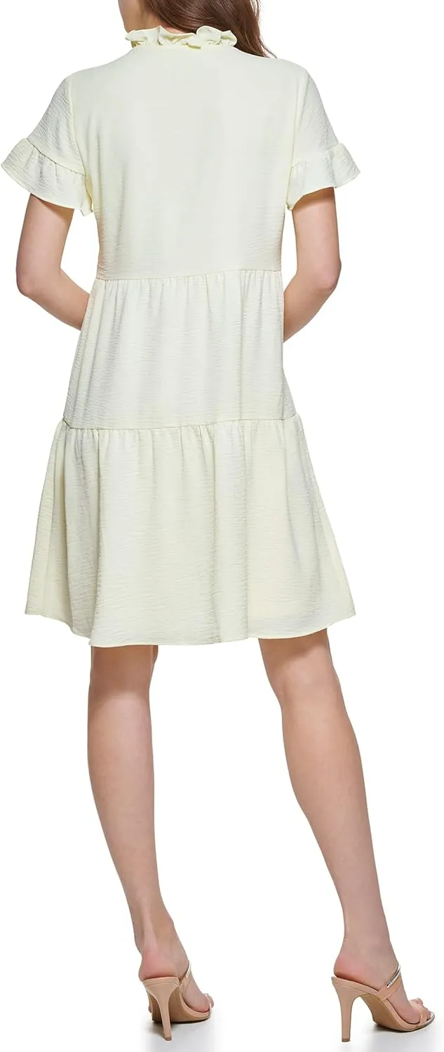 DKNY womens Short Sleeve Tie Neck Dress