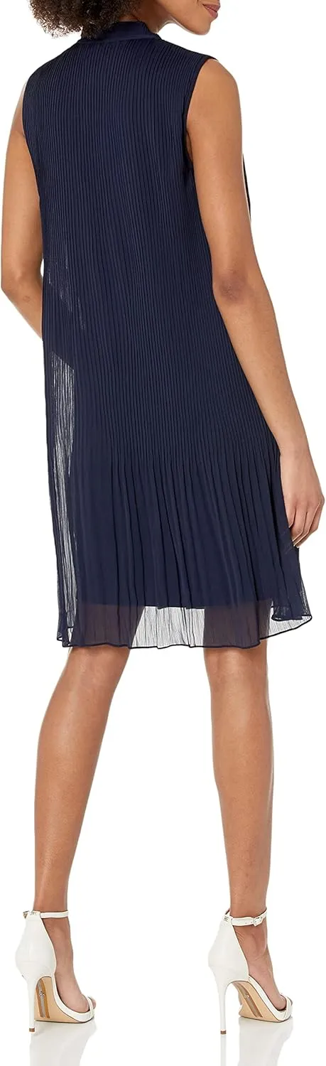 DKNY Women's Sleeveless Tie Neck Pleated Dress