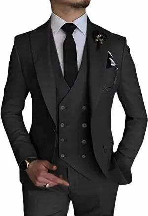 Double Breasted Suit Men 3 Piece Men's Suits Slim Fit Peak Lapel Suit one Button Blazer Vest Pants for Men Wedding