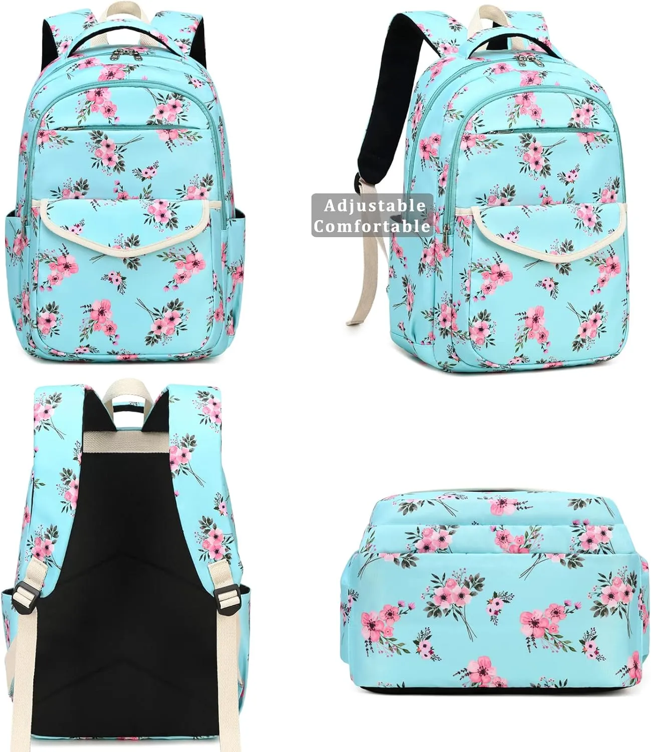 DSIUE Girls Backpack for School, Flower Backpack Bookbag with Lunch Box for Teen Girl, Bouquet Black