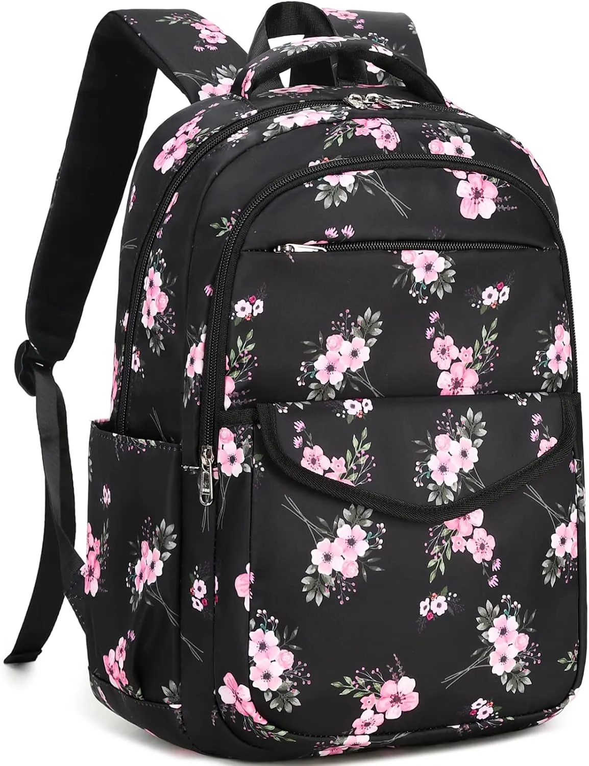 DSIUE Girls Backpack for School, Flower Backpack Bookbag with Lunch Box for Teen Girl, Bouquet Black