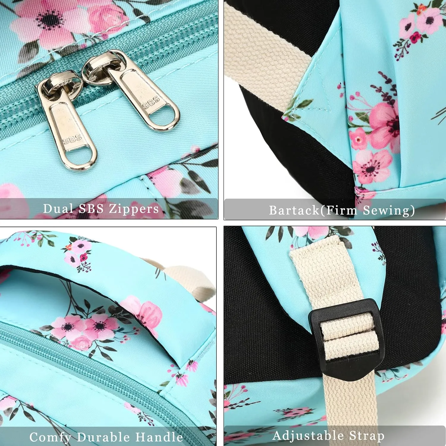 DSIUE Girls Backpack for School, Flower Backpack Bookbag with Lunch Box for Teen Girl, Bouquet Black