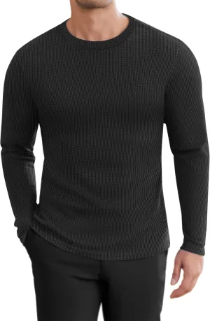 Ekouaer Men's Long Sleeve Shirts Honeycomb Waffle Pullover Sweater Crewneck Thermal Tops Lightweight Undershirts