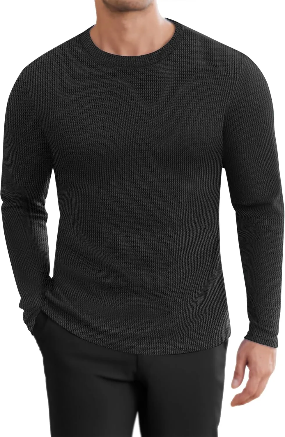 Ekouaer Men's Long Sleeve Shirts Honeycomb Waffle Pullover Sweater Crewneck Thermal Tops Lightweight Undershirts