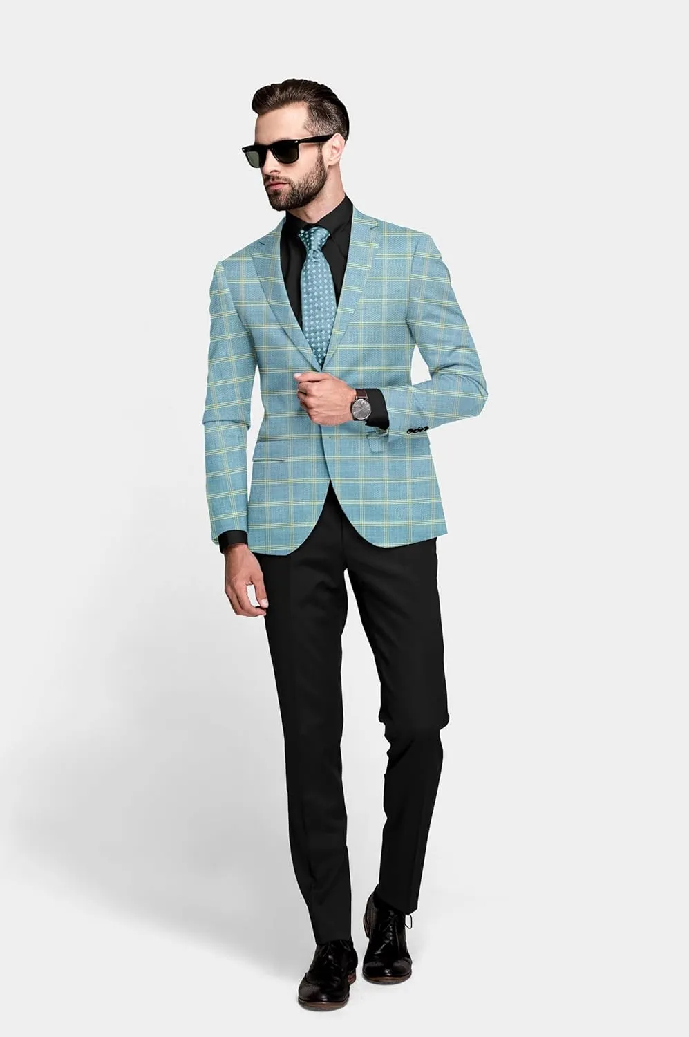 Elina fashion Men's Terry Rayon Spread Collar Jacket Suit Blazer for Christmas Party