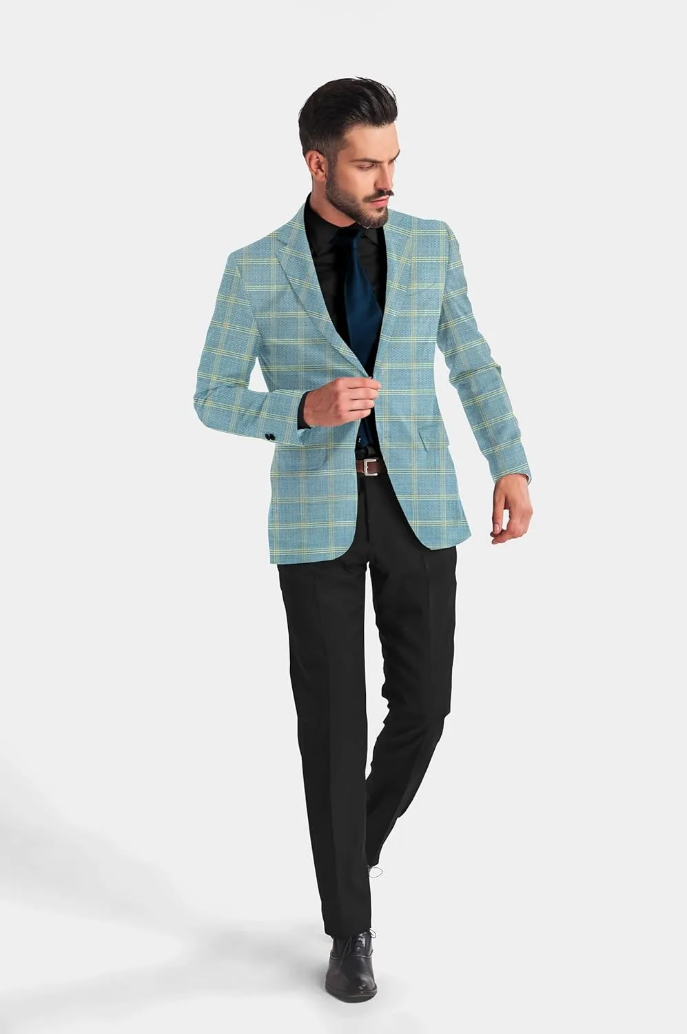 Elina fashion Men's Terry Rayon Spread Collar Jacket Suit Blazer for Christmas Party