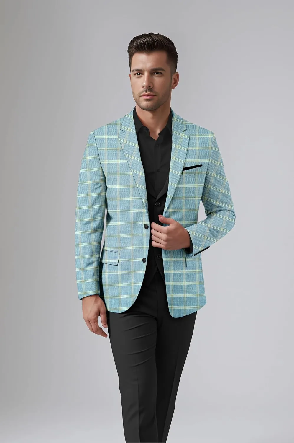 Elina fashion Men's Terry Rayon Spread Collar Jacket Suit Blazer for Christmas Party