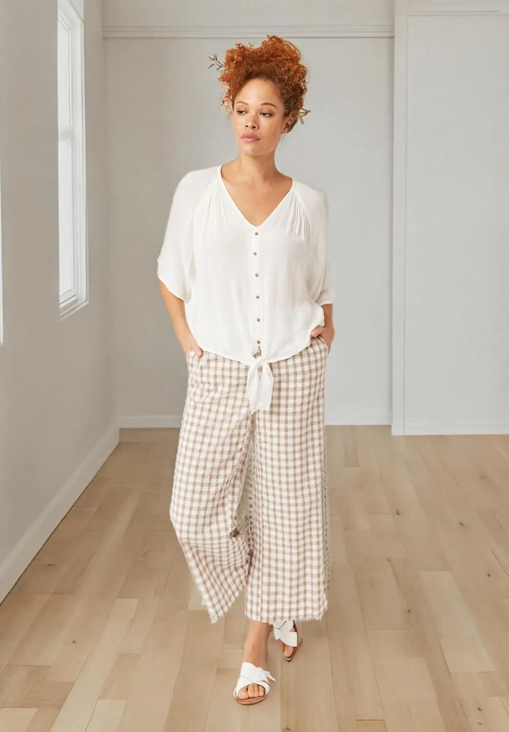 ellos Plus Size Gingham Crop Pants