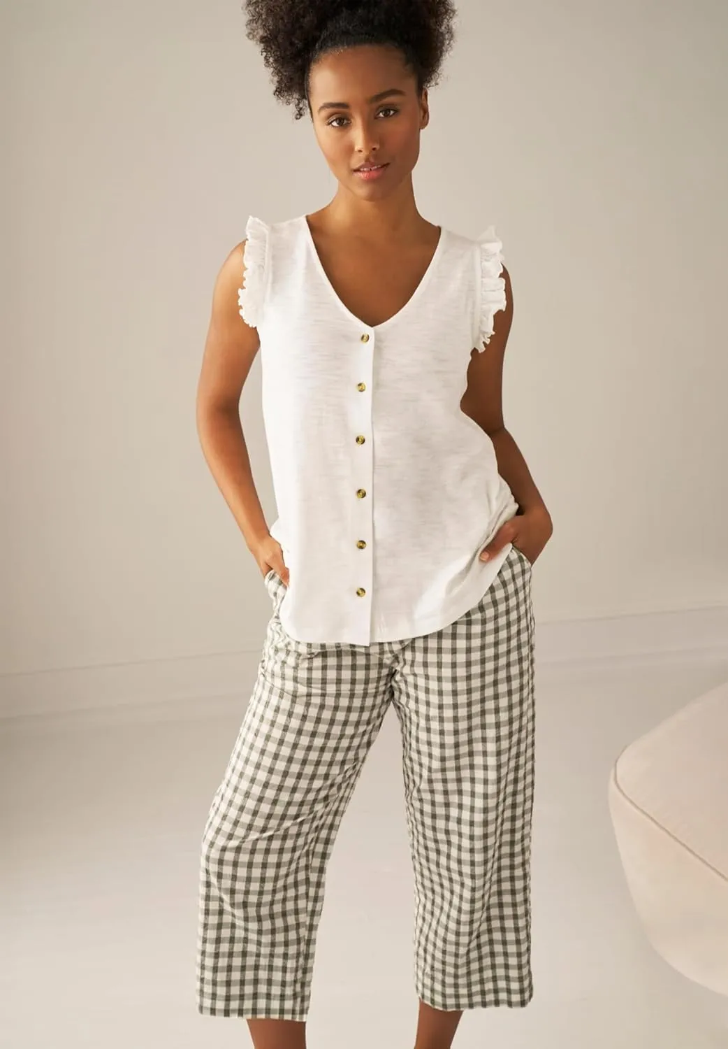 ellos Plus Size Gingham Crop Pants