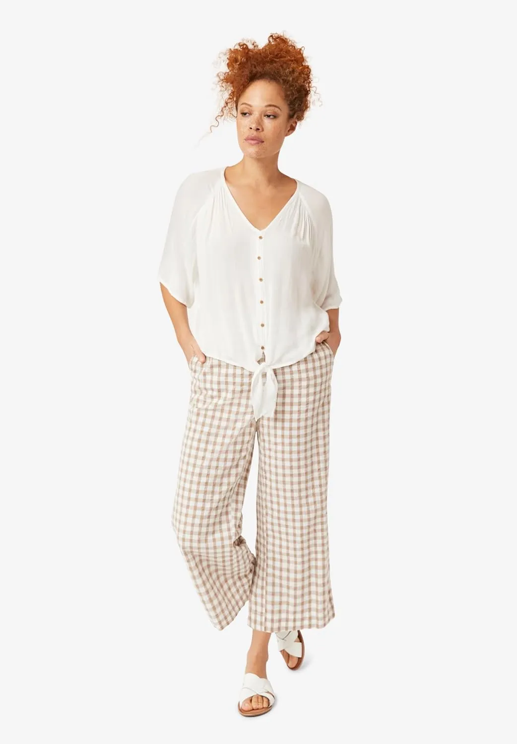 ellos Plus Size Gingham Crop Pants