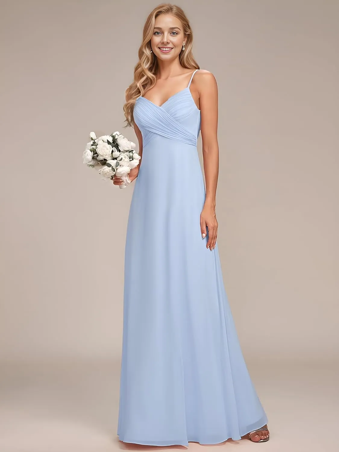 Ever-Pretty Women's Sexy Spaghetti Straps Cowl Back Empire Waist A Line Pleated Chiffon Bridesmaid Dress 80026-PH