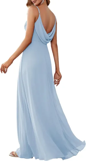 Ever-Pretty Women's Sexy Spaghetti Straps Cowl Back Empire Waist A Line Pleated Chiffon Bridesmaid Dress 80026-PH