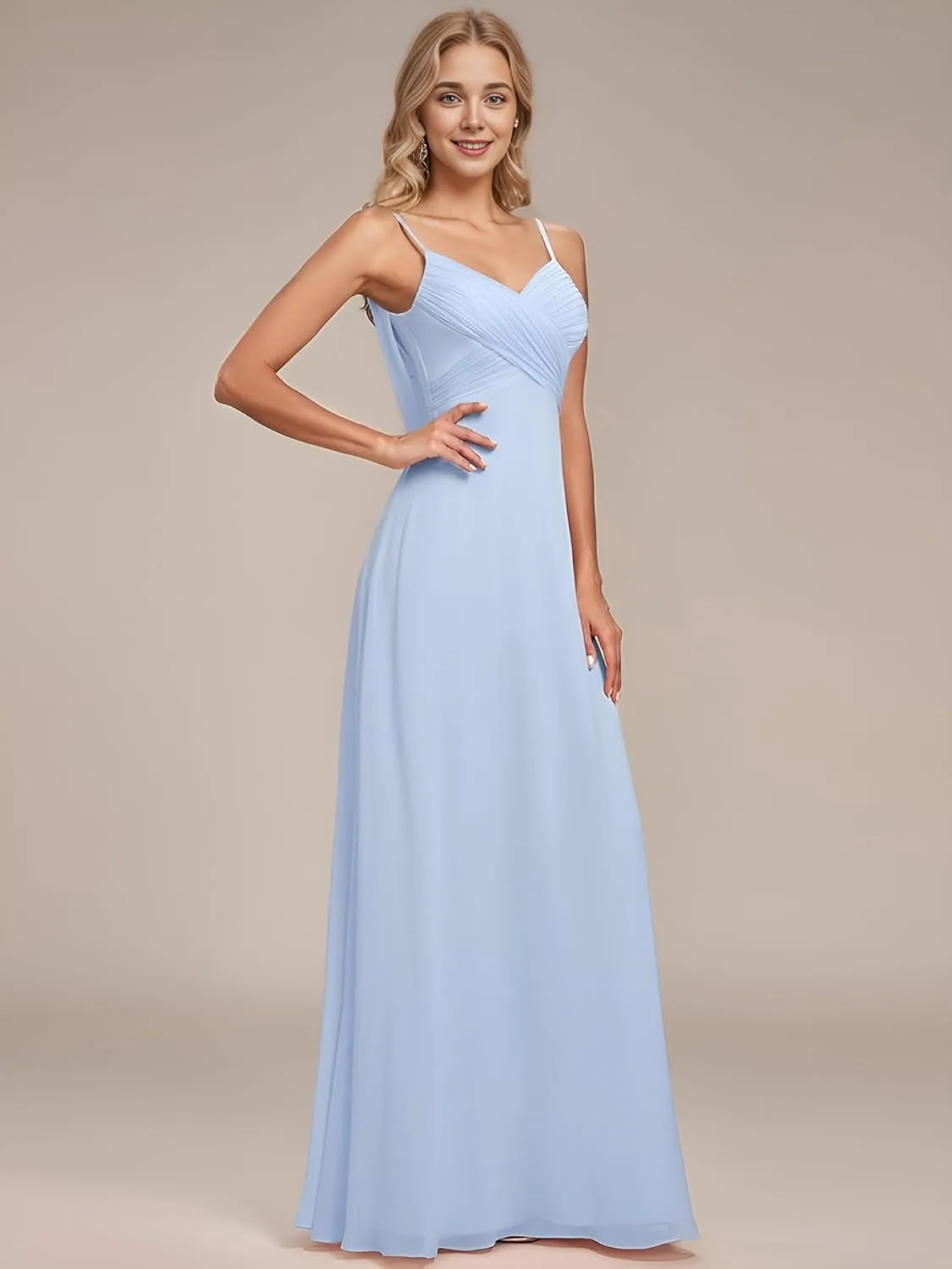 Ever-Pretty Women's Sexy Spaghetti Straps Cowl Back Empire Waist A Line Pleated Chiffon Bridesmaid Dress 80026-PH