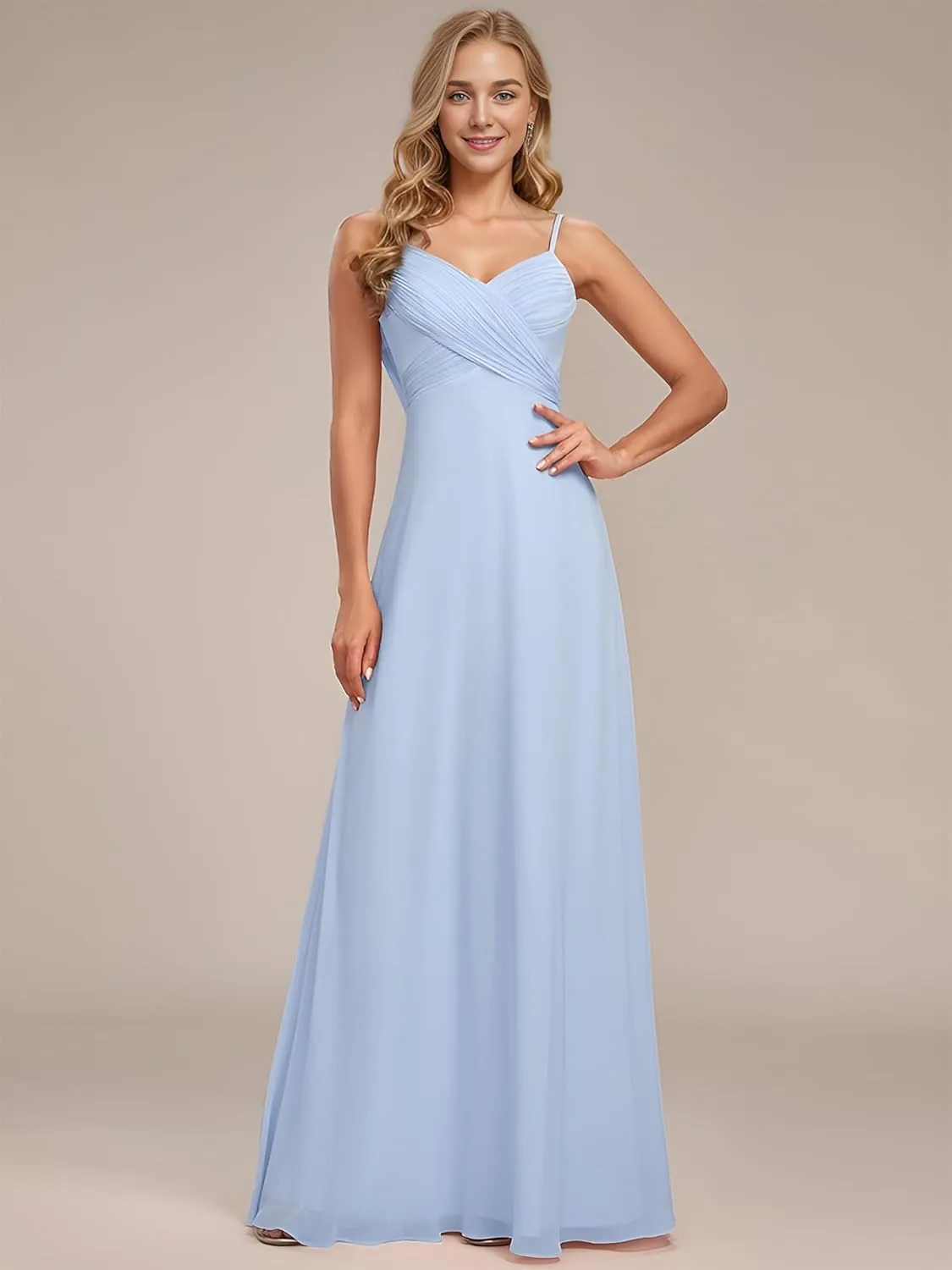 Ever-Pretty Women's Sexy Spaghetti Straps Cowl Back Empire Waist A Line Pleated Chiffon Bridesmaid Dress 80026-PH