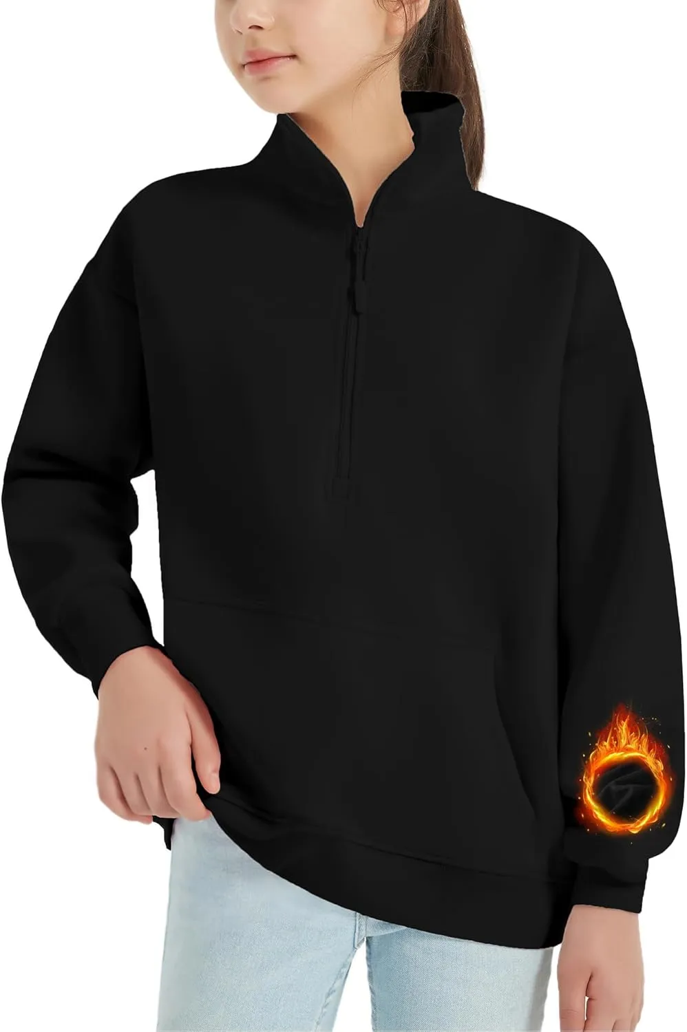 EXARUS Girls Oversized Sweatshirts Hoodie Full/Half Zip Crewneck Pullover Long Sleeve Pocket Casual School for Kids