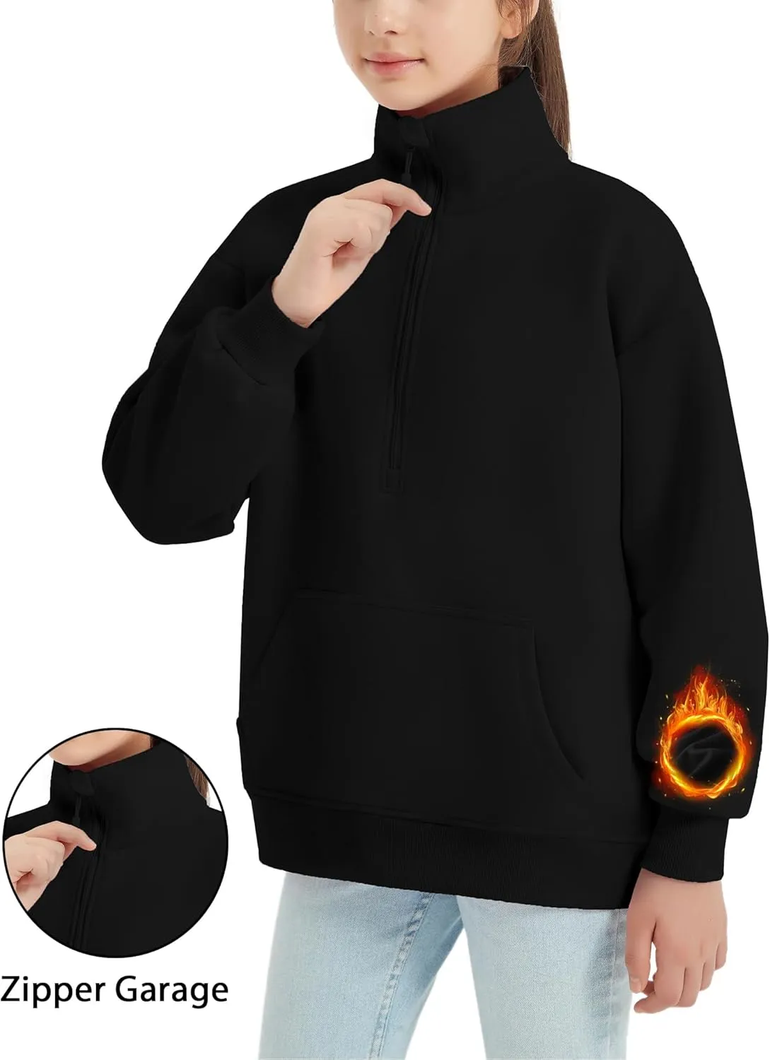 EXARUS Girls Oversized Sweatshirts Hoodie Full/Half Zip Crewneck Pullover Long Sleeve Pocket Casual School for Kids