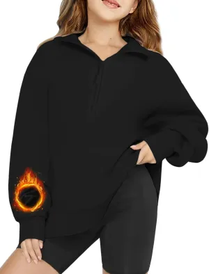EXARUS Girls Oversized Sweatshirts Hoodie Full/Half Zip Crewneck Pullover Long Sleeve Pocket Casual School for Kids