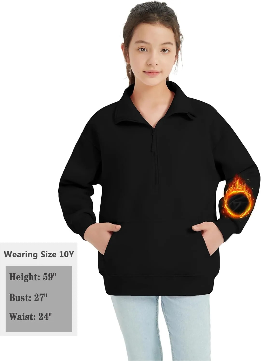 EXARUS Girls Oversized Sweatshirts Hoodie Full/Half Zip Crewneck Pullover Long Sleeve Pocket Casual School for Kids