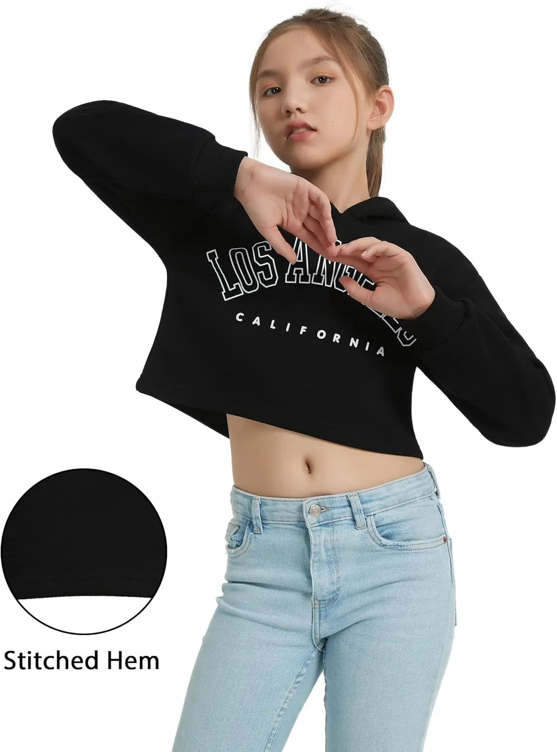 EXARUS Girls Sweatshirts Oversized/Crop Graphic Hoodie Letter Print Crew Neck Pullover Long Sleeve Casual School Kids