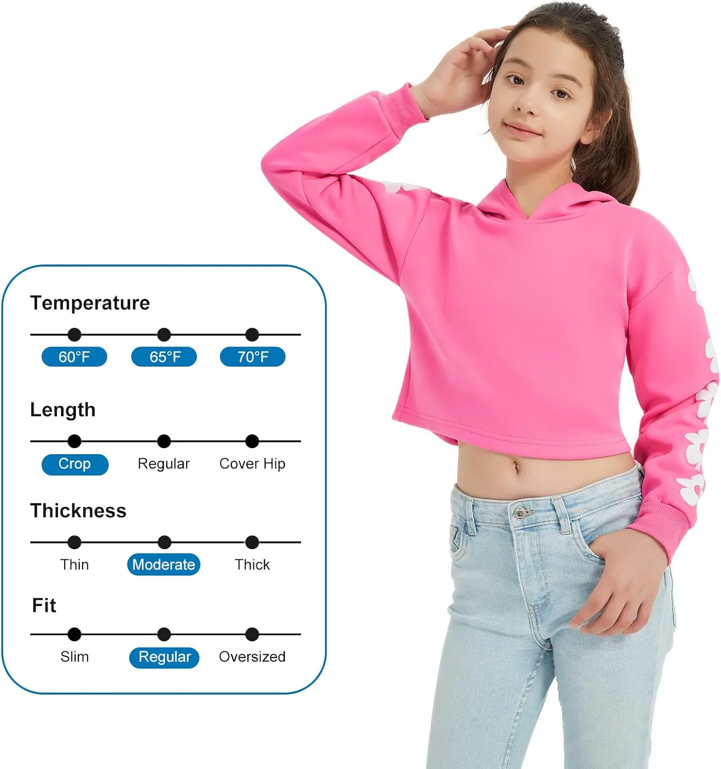 EXARUS Girls Sweatshirts Oversized/Crop Graphic Hoodie Letter Print Crew Neck Pullover Long Sleeve Casual School Kids