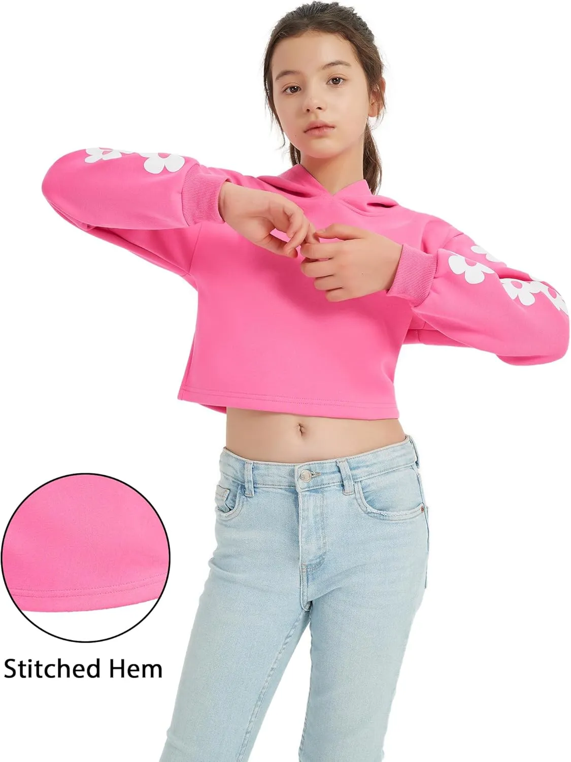 EXARUS Girls Sweatshirts Oversized/Crop Graphic Hoodie Letter Print Crew Neck Pullover Long Sleeve Casual School Kids