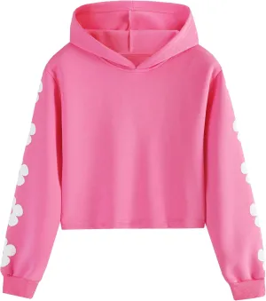 EXARUS Girls Sweatshirts Oversized/Crop Graphic Hoodie Letter Print Crew Neck Pullover Long Sleeve Casual School Kids