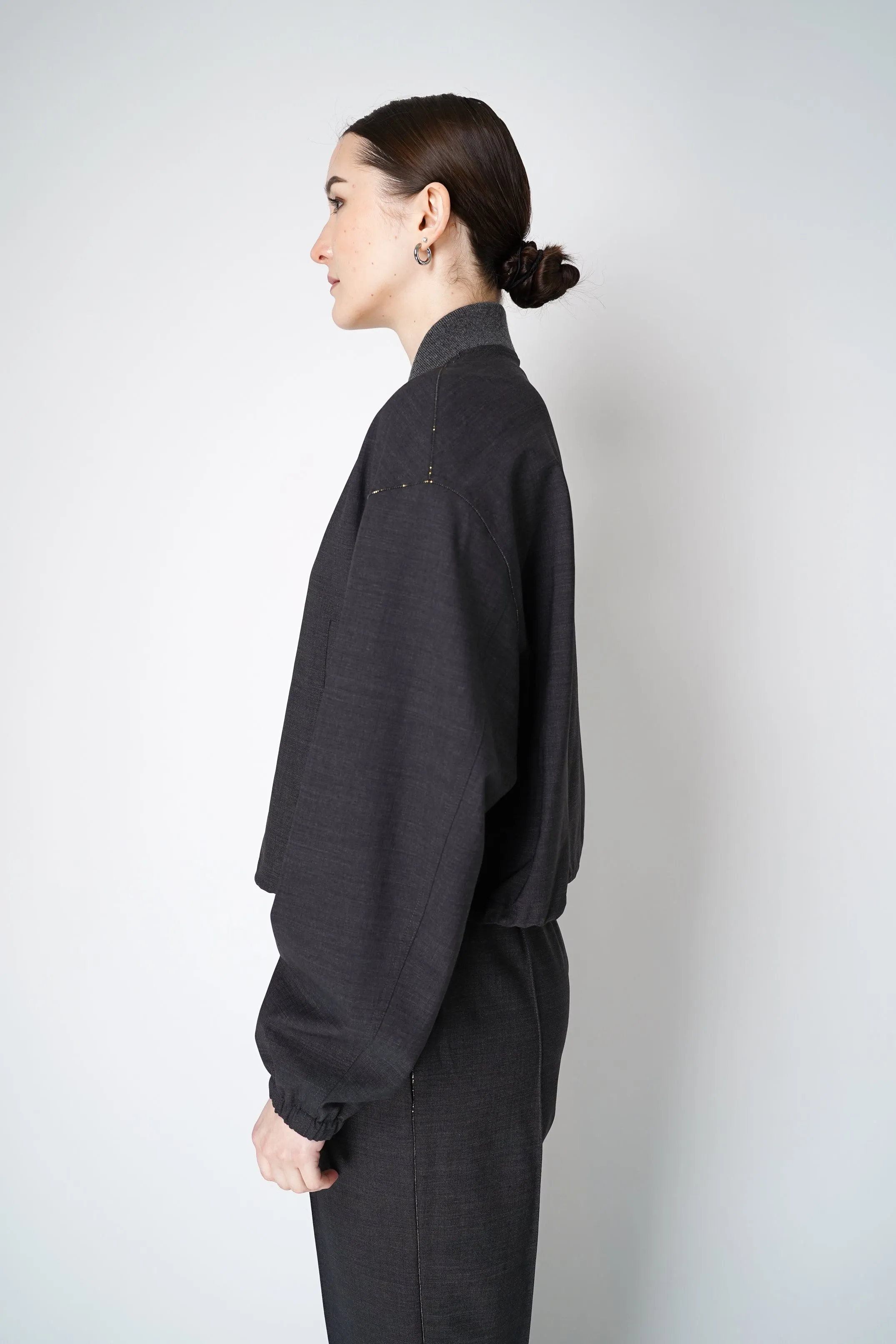 Fabiana Filippi Filo Diamante Merino Wool Bomber Jacket in Grey Melange
