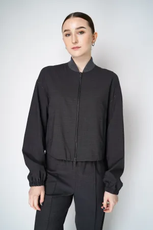 Fabiana Filippi Filo Diamante Merino Wool Bomber Jacket in Grey Melange