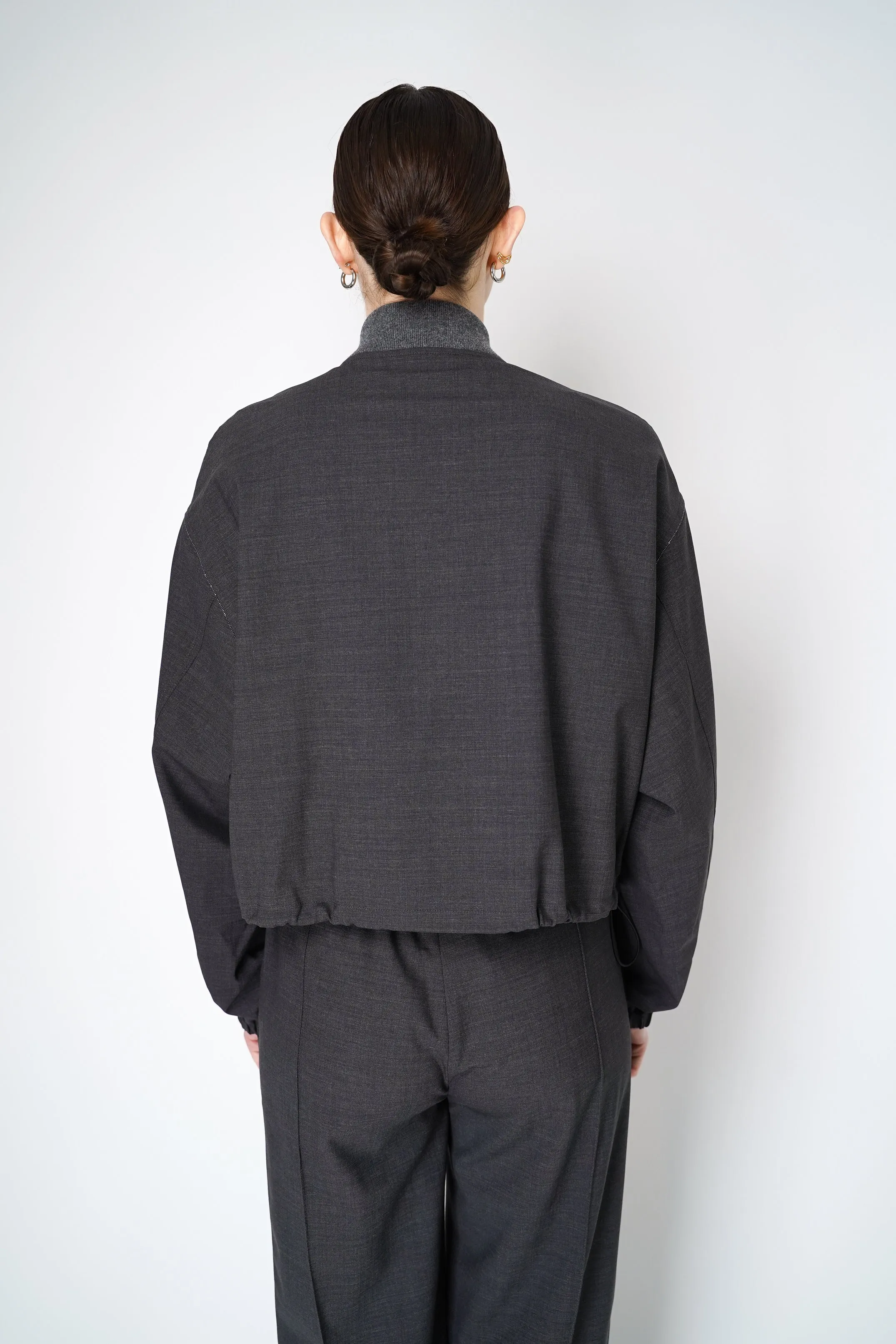 Fabiana Filippi Filo Diamante Merino Wool Bomber Jacket in Grey Melange