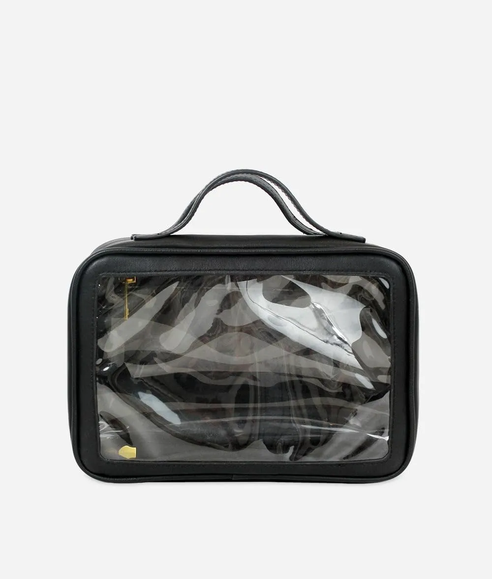 FAWN DESIGN The Toiletry Case, Hanging Travel Toiletry Bag for Women, 2 Compartments, Premium Matte Faux Leather Clear Toiletry Bag, Zippered Large Toiletry Bag, Easy to Clean, 9.5 x 3.5 x 6.5 inches