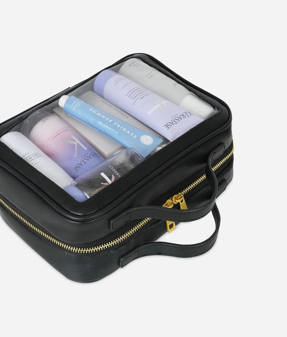 FAWN DESIGN The Toiletry Case, Hanging Travel Toiletry Bag for Women, 2 Compartments, Premium Matte Faux Leather Clear Toiletry Bag, Zippered Large Toiletry Bag, Easy to Clean, 9.5 x 3.5 x 6.5 inches