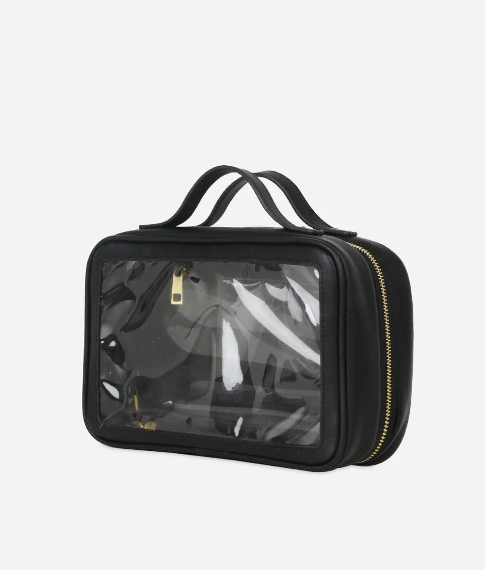 FAWN DESIGN The Toiletry Case, Hanging Travel Toiletry Bag for Women, 2 Compartments, Premium Matte Faux Leather Clear Toiletry Bag, Zippered Large Toiletry Bag, Easy to Clean, 9.5 x 3.5 x 6.5 inches