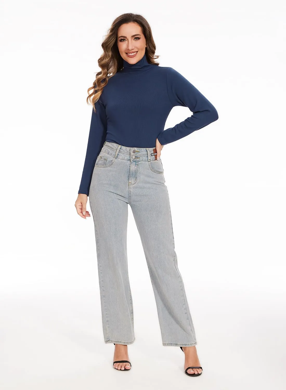Femdouce 3 Pack Long Sleeve Turtleneck Shirts for Women Active Mock Neck Thermal Shirt Lightweight Turtle Neck Undershirt