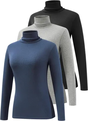 Femdouce 3 Pack Long Sleeve Turtleneck Shirts for Women Active Mock Neck Thermal Shirt Lightweight Turtle Neck Undershirt