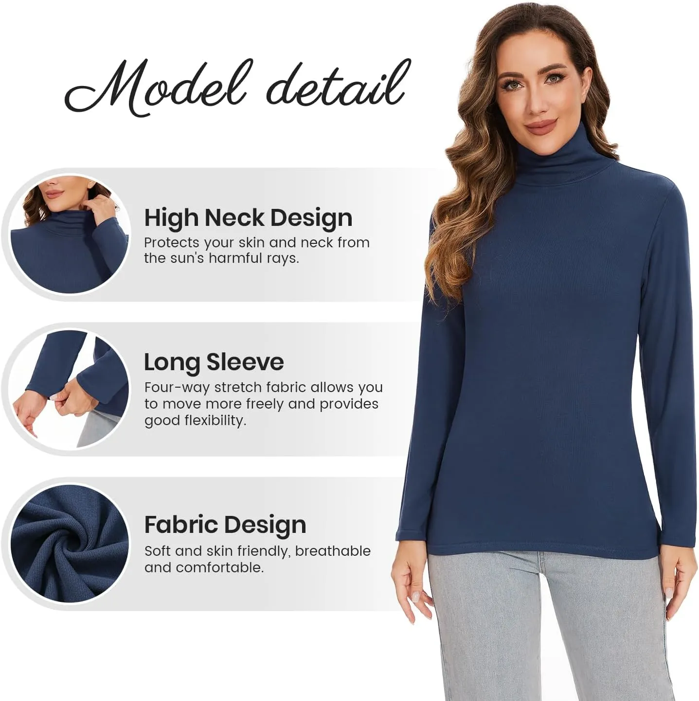 Femdouce 3 Pack Long Sleeve Turtleneck Shirts for Women Active Mock Neck Thermal Shirt Lightweight Turtle Neck Undershirt